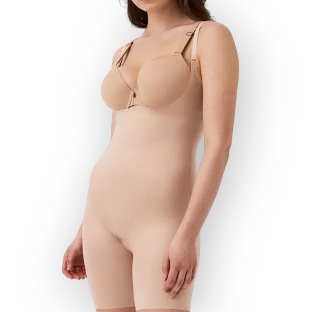 SPANX Women's Thinstincts 2.0 Open-Bust Mid-Thigh Bodysuit 3X Beige Shapewear